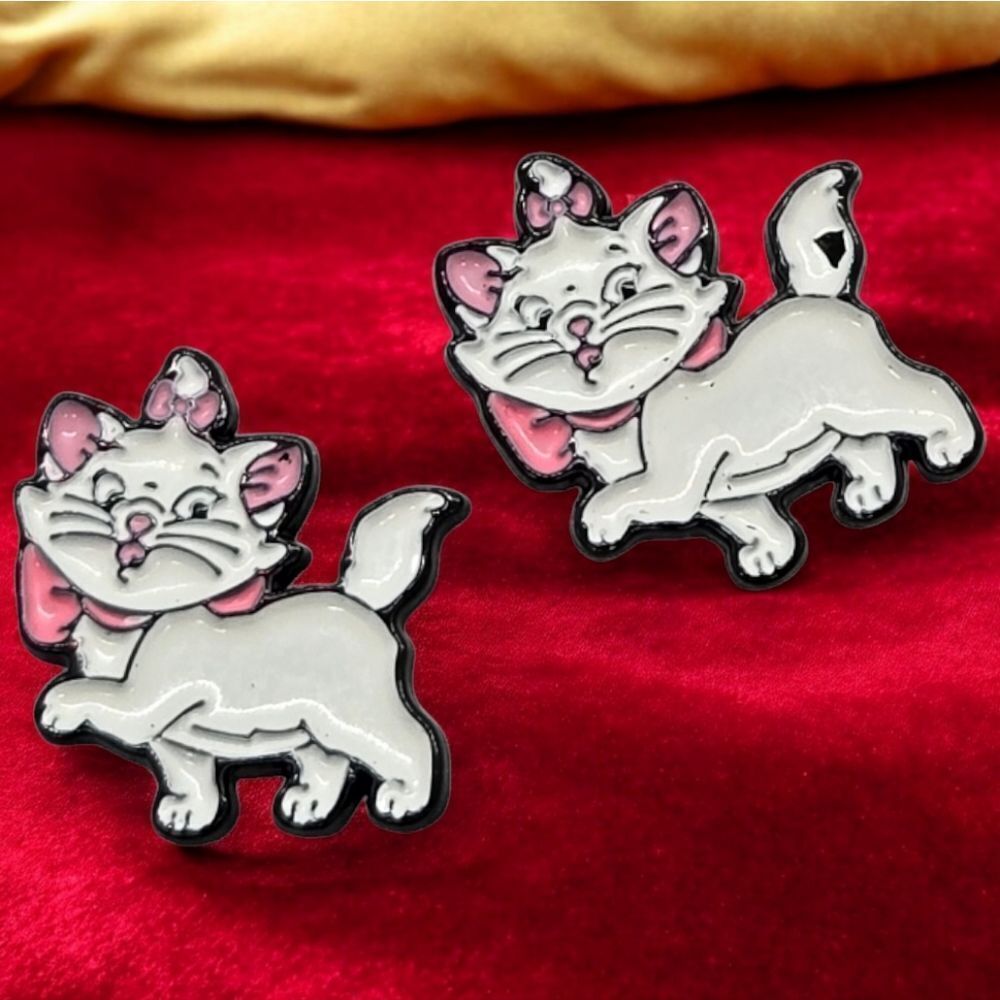 Aristocats Marie Inspired White Cat Bow Stud Earrings Cute Kitty Novelty Jewelry